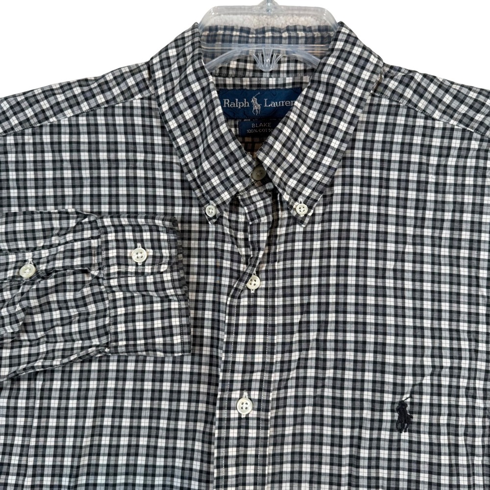 Ralph Lauren Blake Mens XL Black White Gingham Check Cotton Button Down Shirt